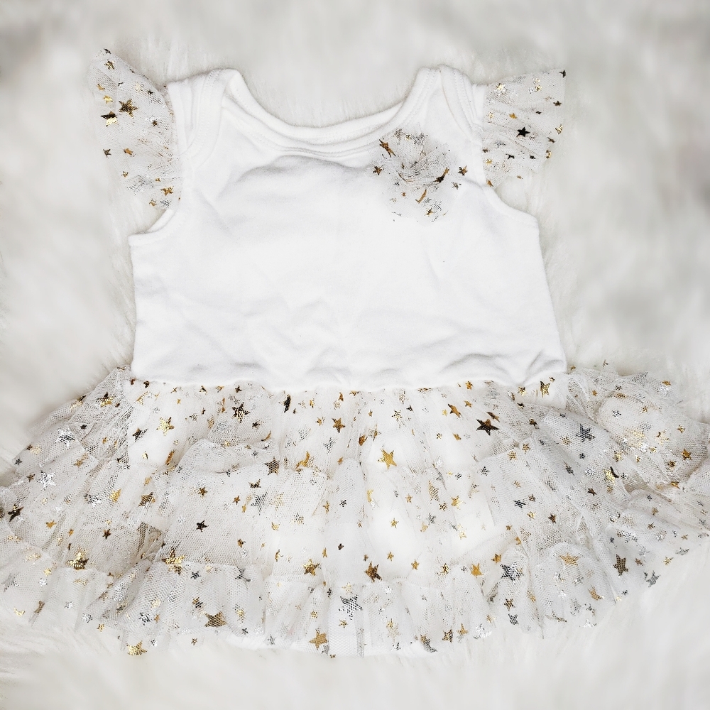 White Baby Angel Dress with Gold & Silver Stars